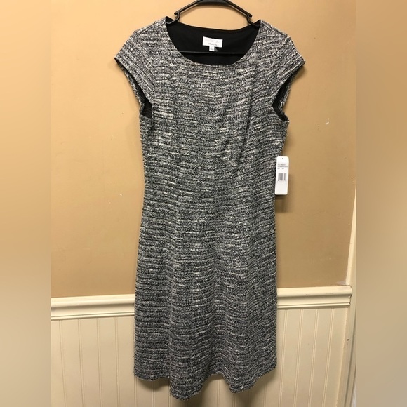 Signature by Robbie Bee Black White Silver Tweed Dress Size L NWT - Picture 1 of 6